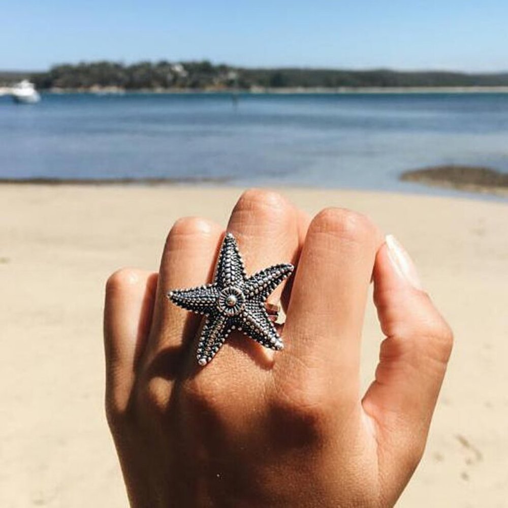 minimalist starfish silver ring